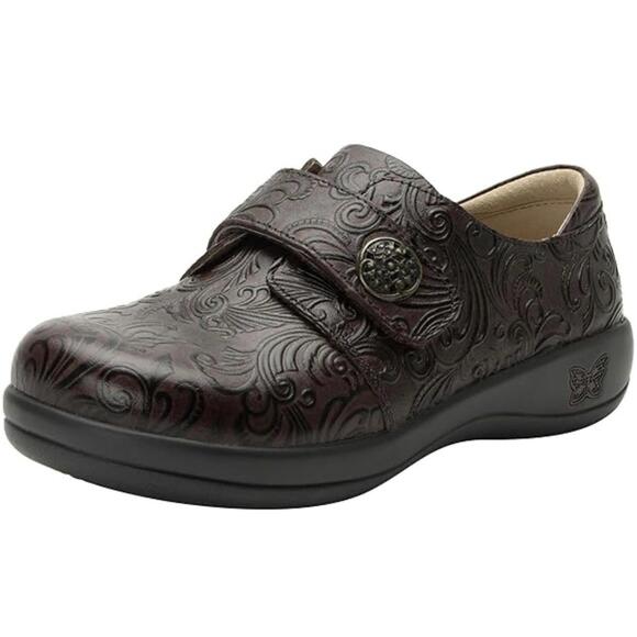 Alegria Shoes 38 brown tooled leather clogs comfort slip on jolene fall boho - Picture 1 of 10